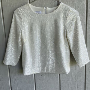 Camilyn Beth Sequin Allover Blouse 3/4 Sleeve in White Bridal Size 4